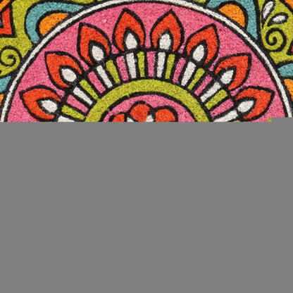 18" X 30" Green and Pink Coir Abstract Outdoor Door Mat