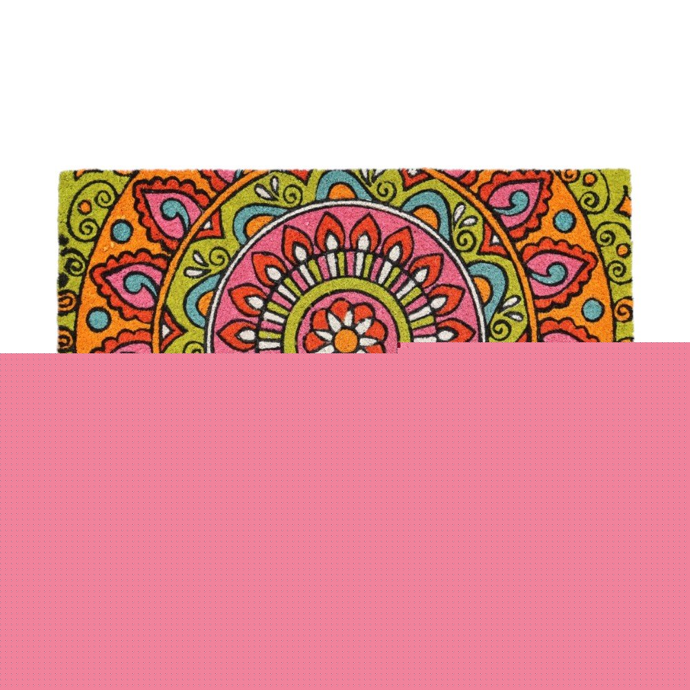 18" X 30" Green and Pink Coir Abstract Outdoor Door Mat