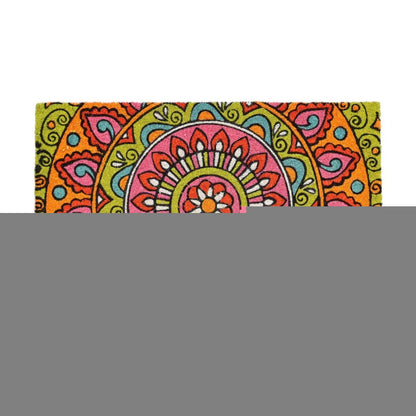 18" X 30" Green and Pink Coir Abstract Outdoor Door Mat