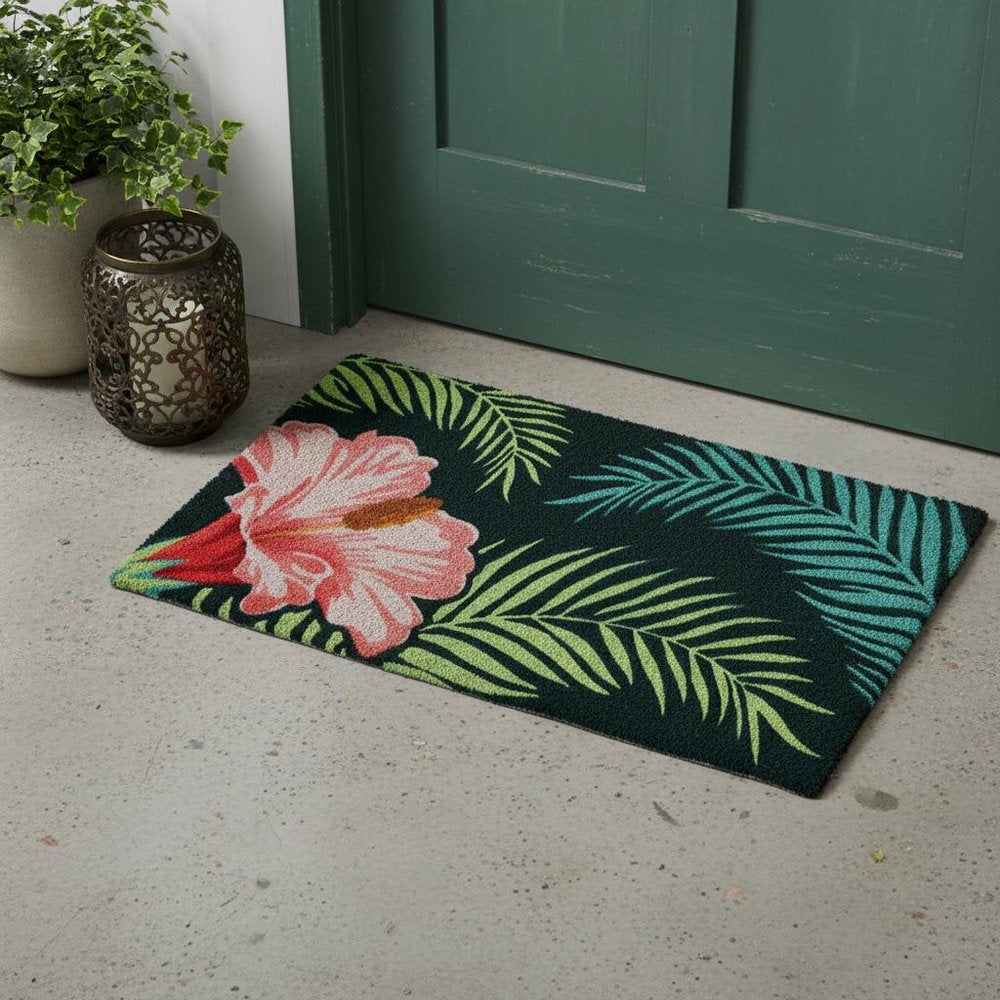 18" X 30" Blue and Pink Coir Tropical Outdoor Door Mat
