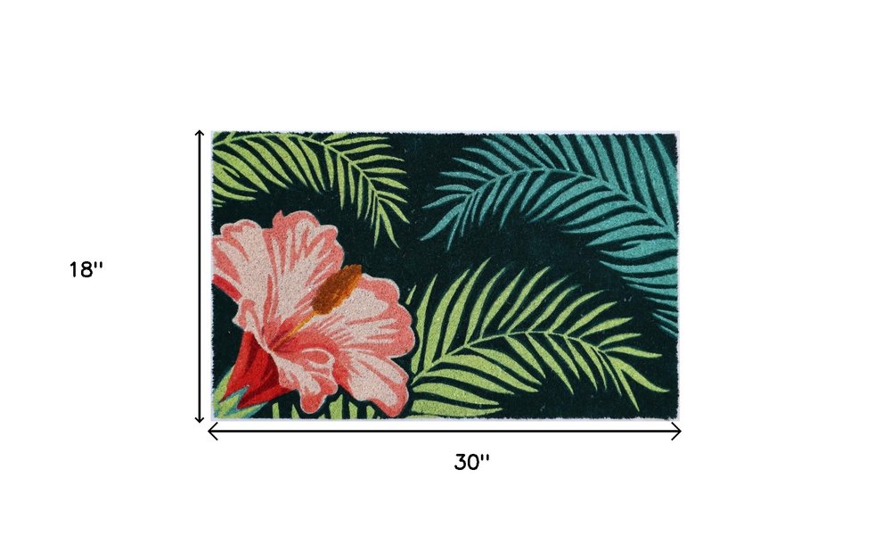 18" X 30" Blue and Pink Coir Tropical Outdoor Door Mat