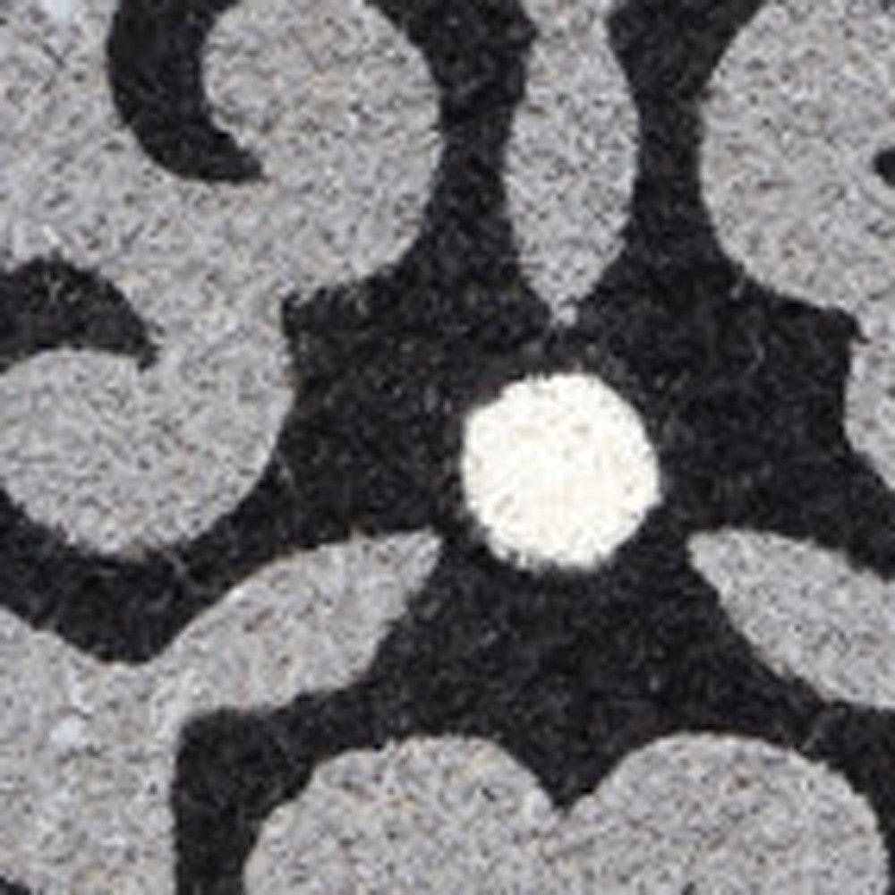 18" X 30" Beige and White Coir Damask Outdoor Door Mat