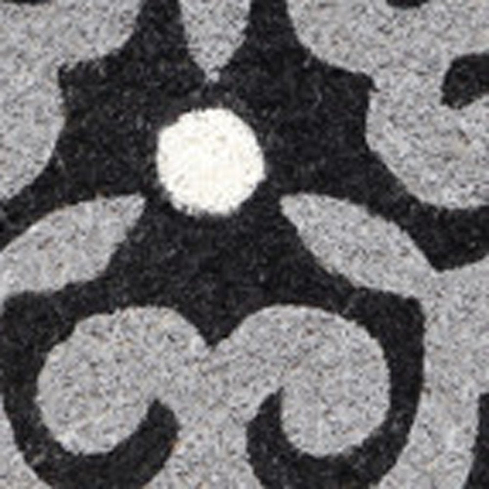 18" X 30" Beige and White Coir Damask Outdoor Door Mat