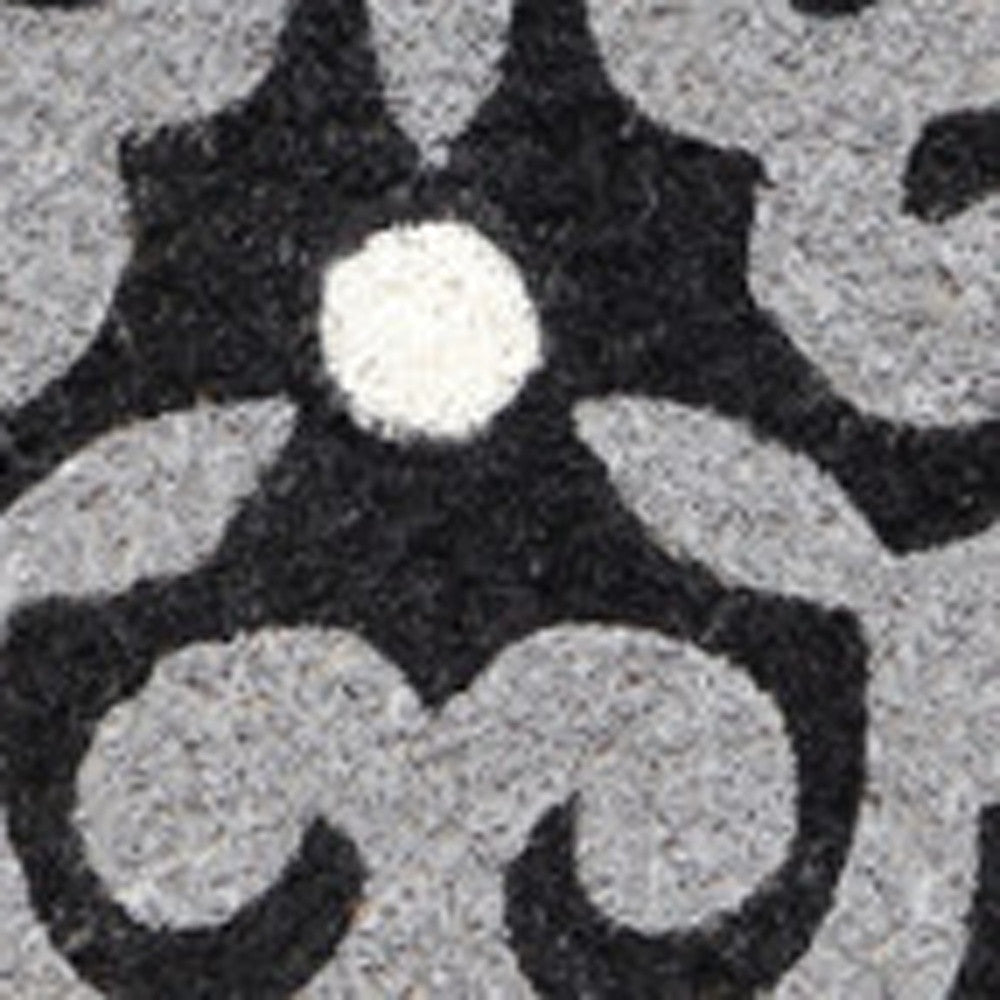 18" X 30" Beige and White Coir Damask Outdoor Door Mat