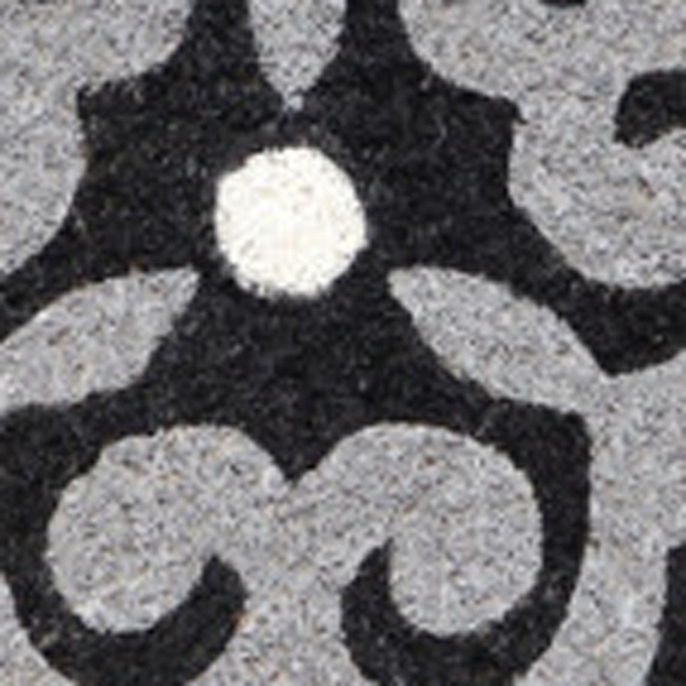 18" X 30" Beige and White Coir Damask Outdoor Door Mat