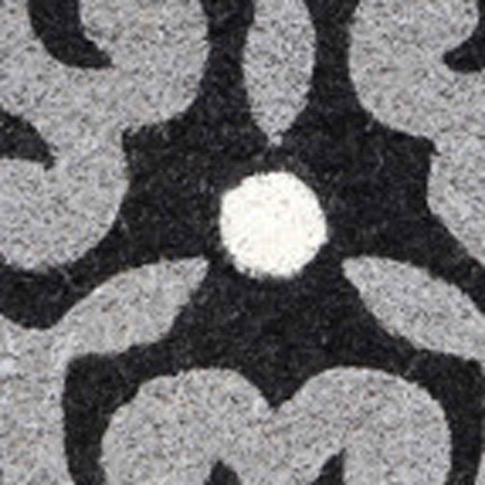 18" X 30" Beige and White Coir Damask Outdoor Door Mat