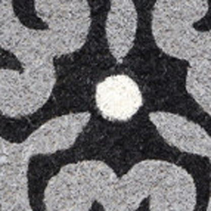 18" X 30" Beige and White Coir Damask Outdoor Door Mat