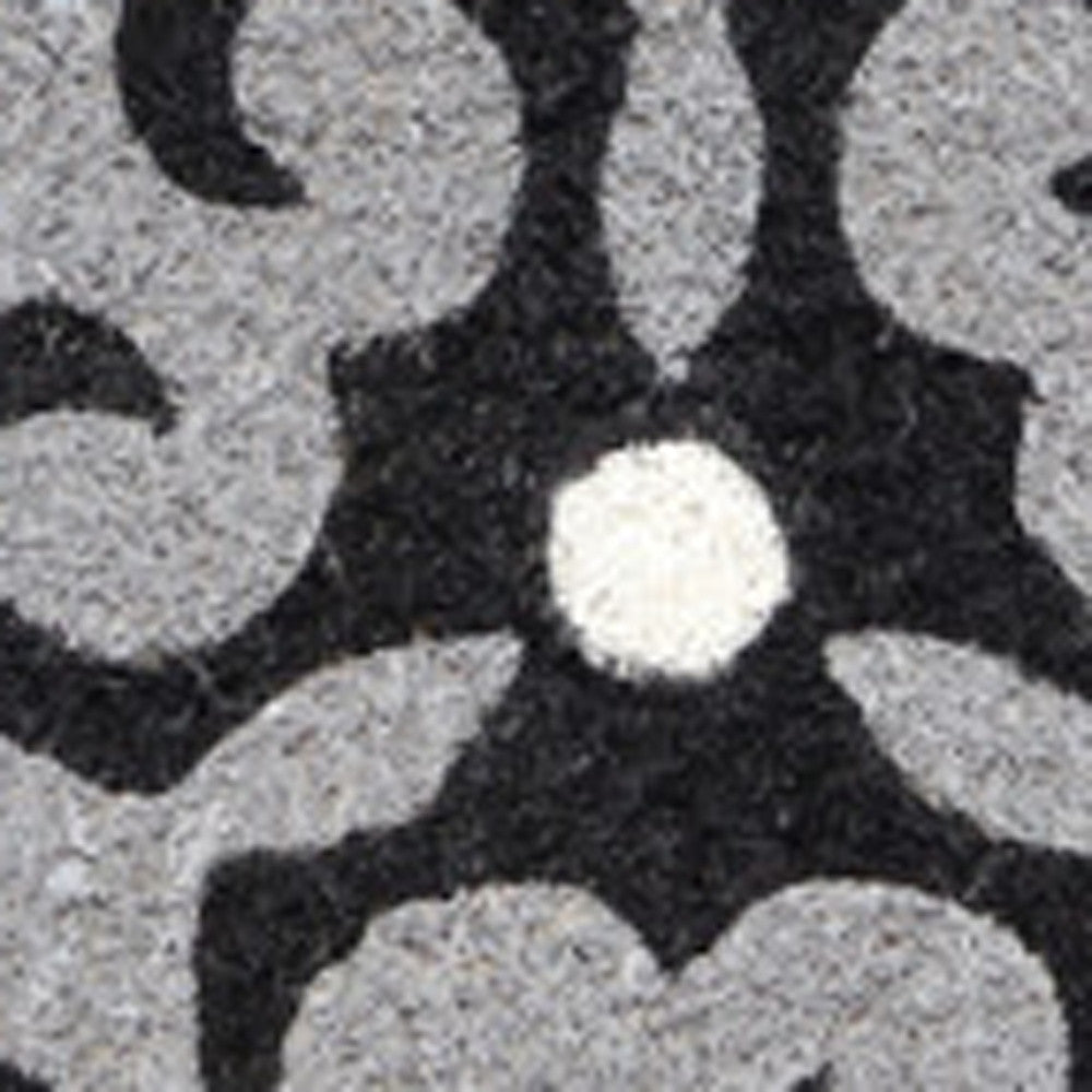 18" X 30" Beige and White Coir Damask Outdoor Door Mat