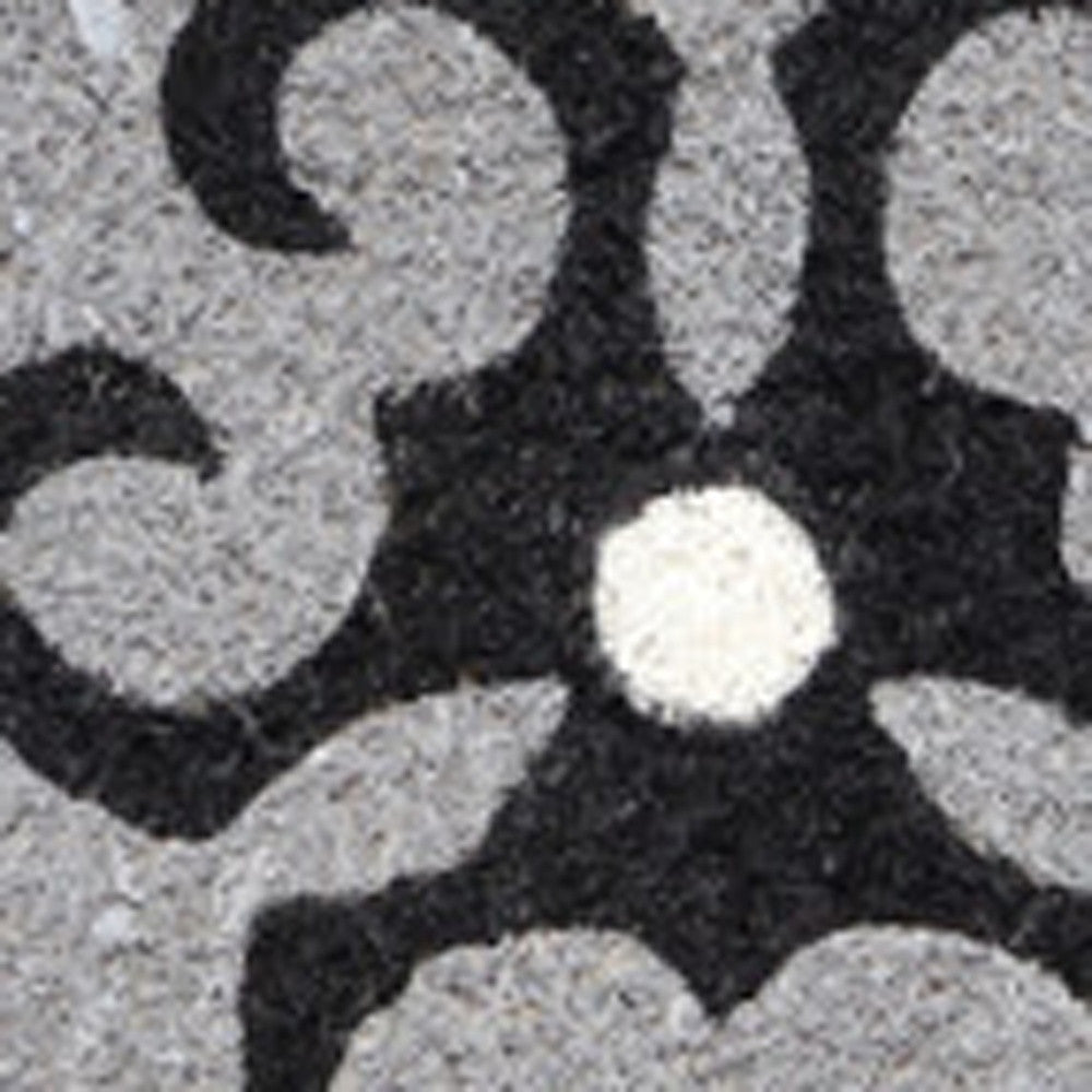 18" X 30" Beige and White Coir Damask Outdoor Door Mat