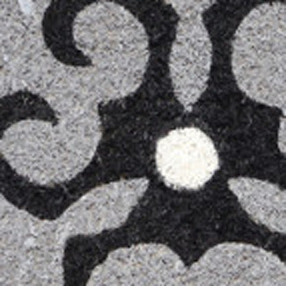 18" X 30" Beige and White Coir Damask Outdoor Door Mat