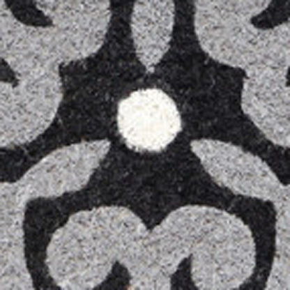 18" X 30" Beige and White Coir Damask Outdoor Door Mat