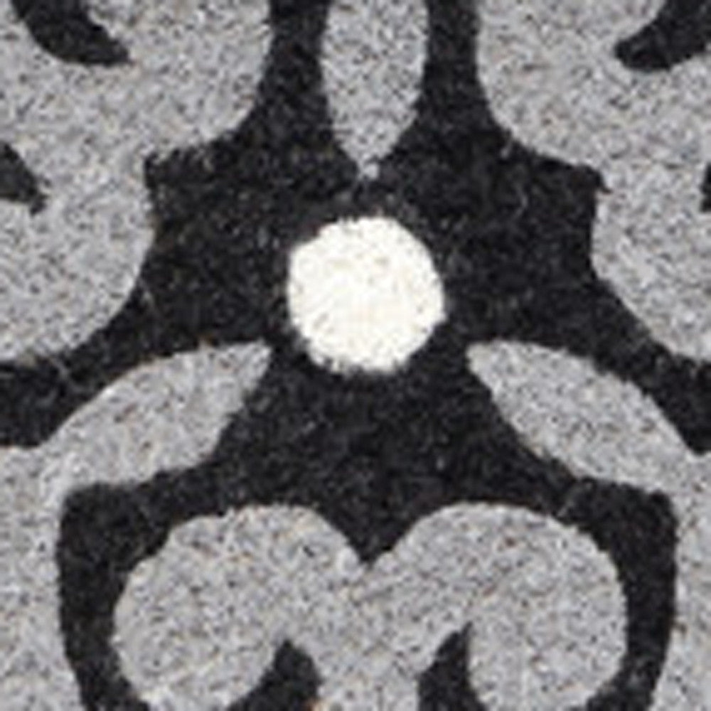 18" X 30" Beige and White Coir Damask Outdoor Door Mat