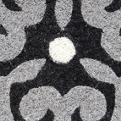 18" X 30" Beige and White Coir Damask Outdoor Door Mat