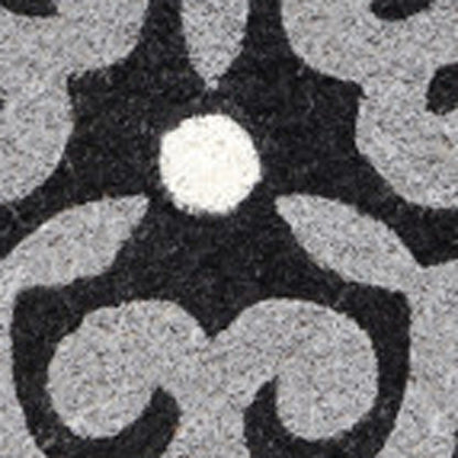 18" X 30" Beige and White Coir Damask Outdoor Door Mat