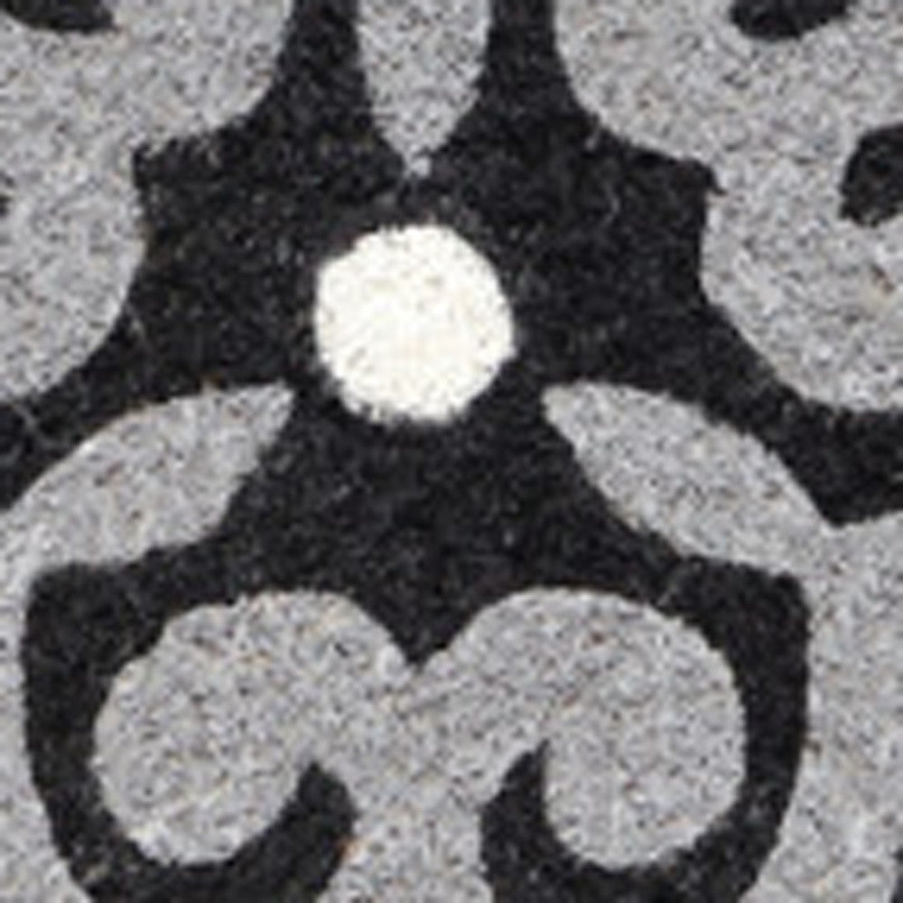 18" X 30" Beige and White Coir Damask Outdoor Door Mat
