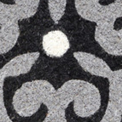 18" X 30" Beige and White Coir Damask Outdoor Door Mat