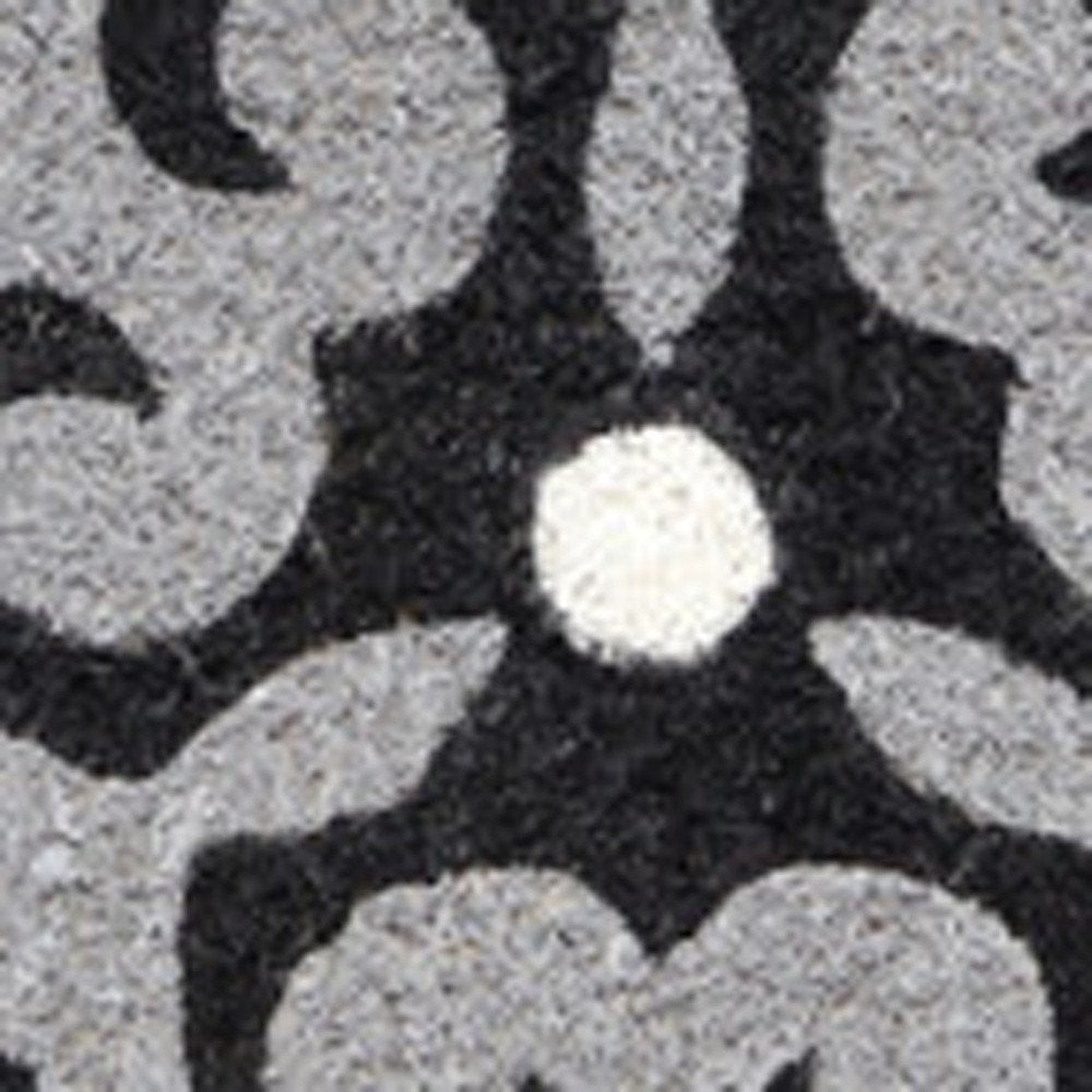 18" X 30" Beige and White Coir Damask Outdoor Door Mat
