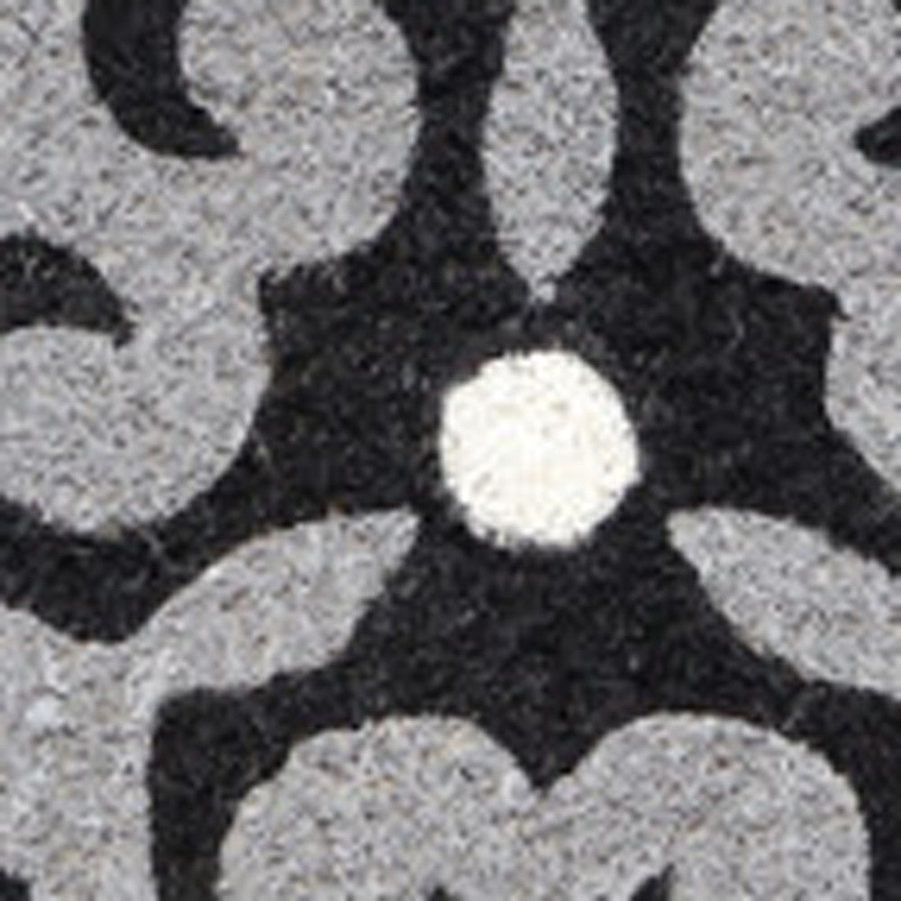 18" X 30" Beige and White Coir Damask Outdoor Door Mat