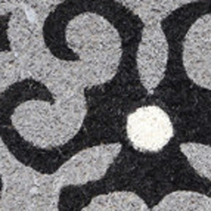 18" X 30" Beige and White Coir Damask Outdoor Door Mat