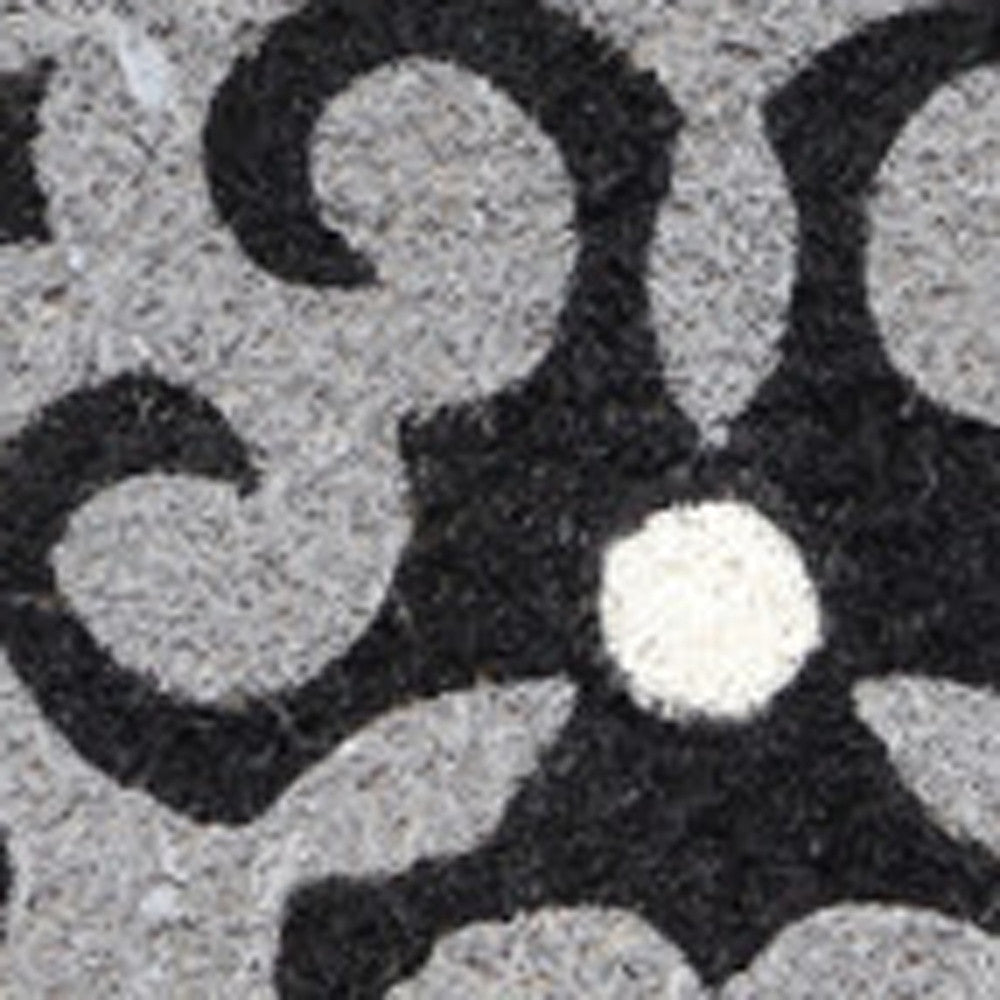 18" X 30" Beige and White Coir Damask Outdoor Door Mat