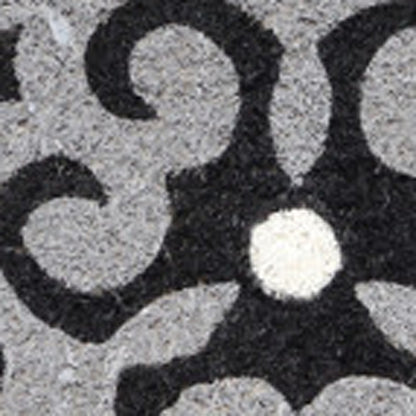 18" X 30" Beige and White Coir Damask Outdoor Door Mat