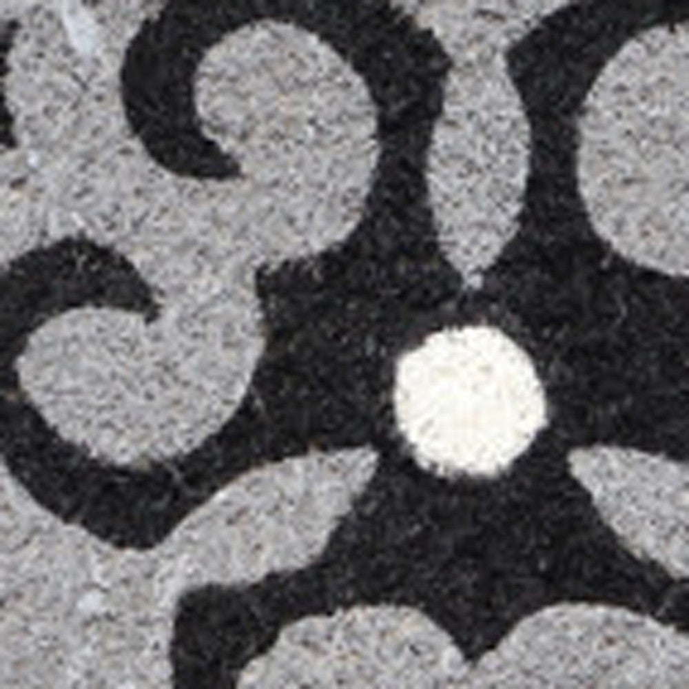 18" X 30" Beige and White Coir Damask Outdoor Door Mat