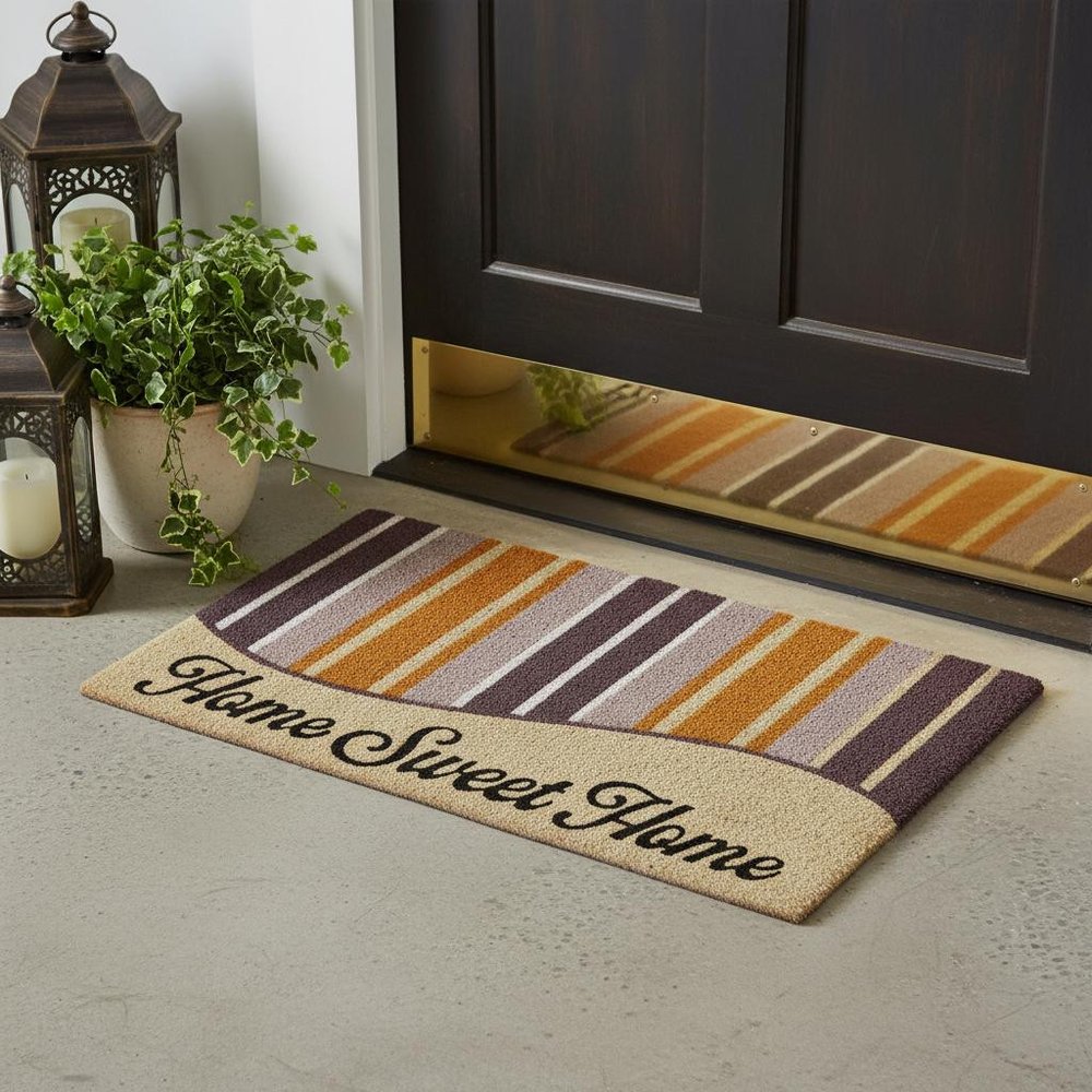 18" X 30" Beige and Black Coir Home Sweet Home Outdoor Door Mat