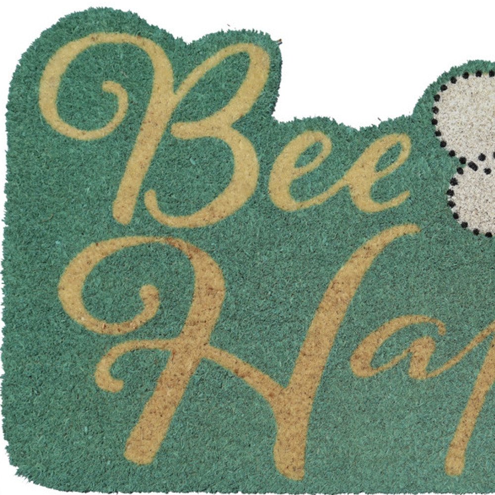 18" X 30" Beige and Green Coir Bees Outdoor Door Mat