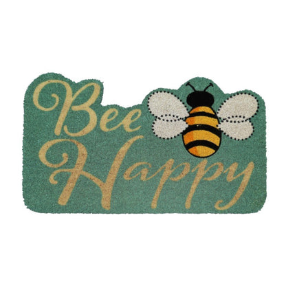 18" X 30" Beige and Green Coir Bees Outdoor Door Mat