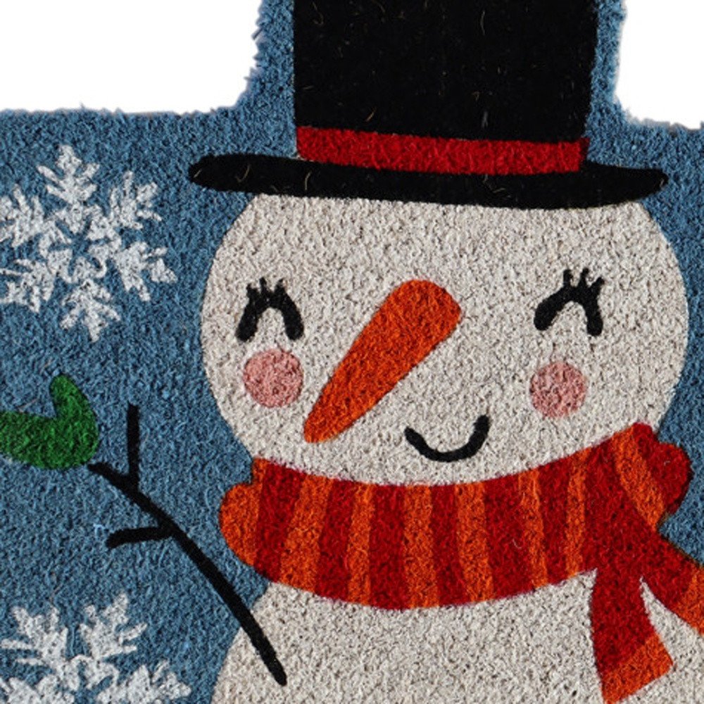 18" X 30" Blue and White Coir Snowman Outdoor Winter Door Mat