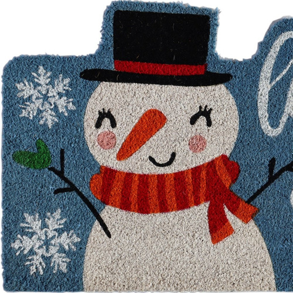 18" X 30" Blue and White Coir Snowman Outdoor Winter Door Mat