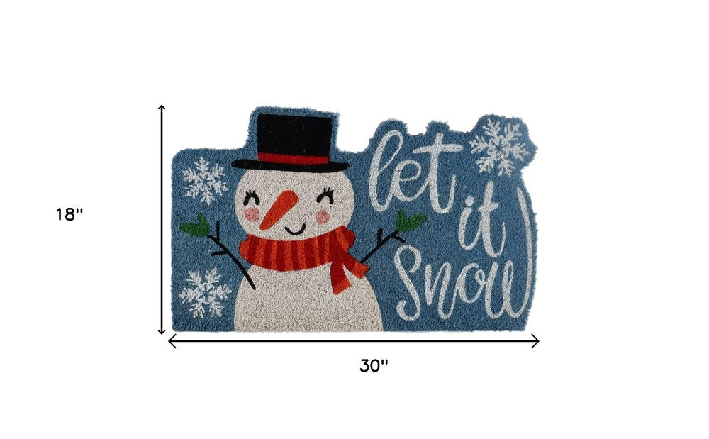 18" X 30" Blue and White Coir Snowman Outdoor Winter Door Mat