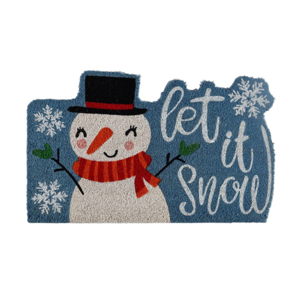 18" X 30" Blue and White Coir Snowman Outdoor Winter Door Mat