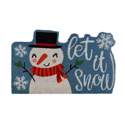 18" X 30" Blue and White Coir Snowman Outdoor Winter Door Mat