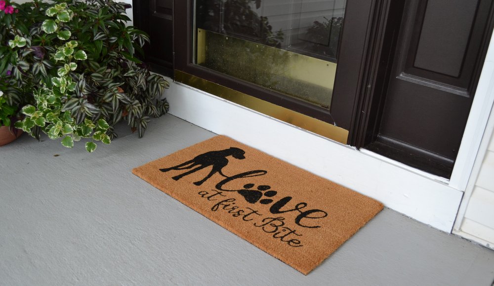 18" X 30" Beige and Black Coir Dog Outdoor Door Mat