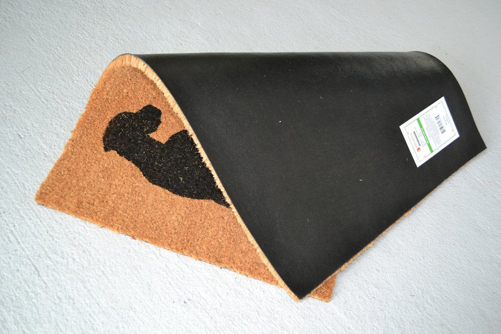 18" X 30" Beige and Black Coir Dog Outdoor Door Mat