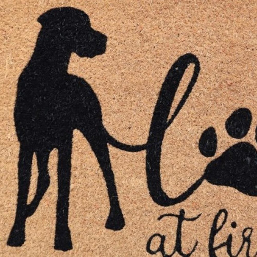 18" X 30" Beige and Black Coir Dog Outdoor Door Mat