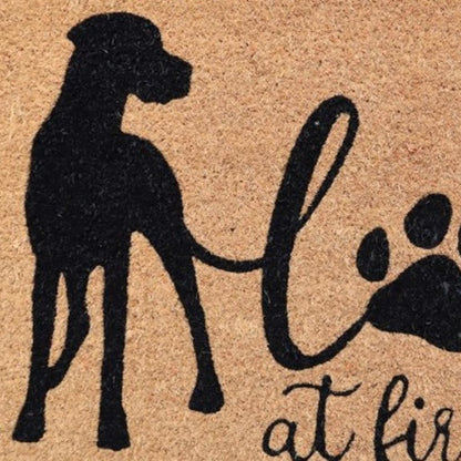 18" X 30" Beige and Black Coir Dog Outdoor Door Mat