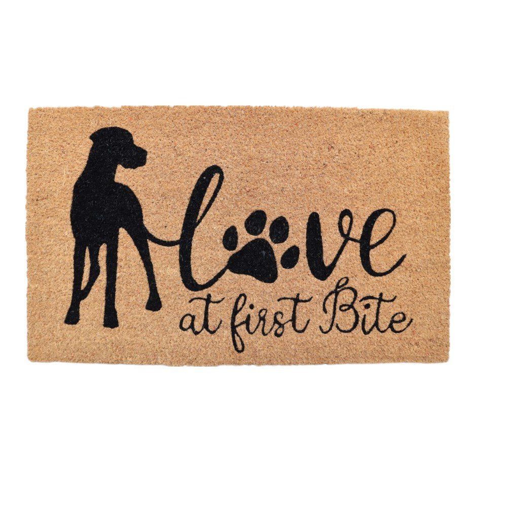 18" X 30" Beige and Black Coir Dog Outdoor Door Mat