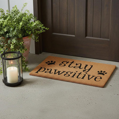 18" X 30" Beige and Black Coir Outdoor Door Mat