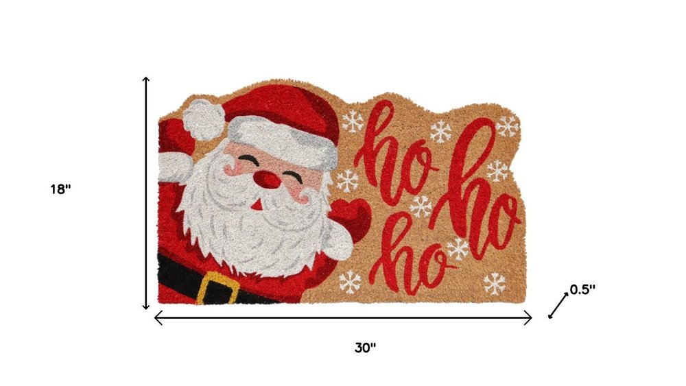 18" X 30" Beige and Red Coir Snowflake Outdoor Christmas Door Mat