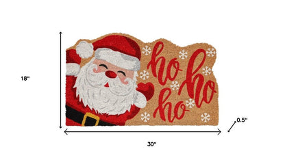 18" X 30" Beige and Red Coir Snowflake Outdoor Christmas Door Mat