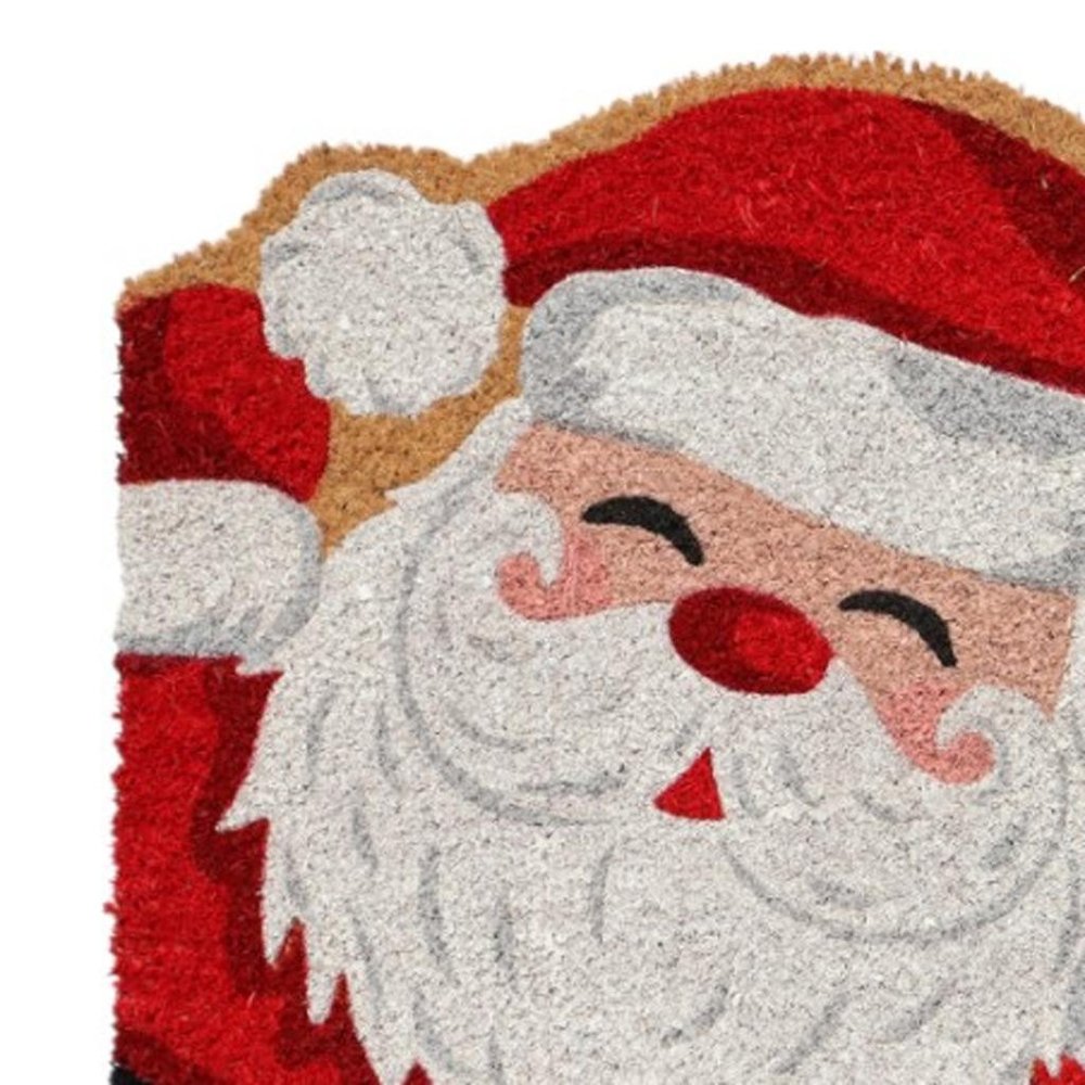 18" X 30" Beige and Red Coir Snowflake Outdoor Christmas Door Mat