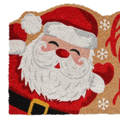 18" X 30" Beige and Red Coir Snowflake Outdoor Christmas Door Mat