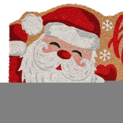 18" X 30" Beige and Red Coir Snowflake Outdoor Christmas Door Mat