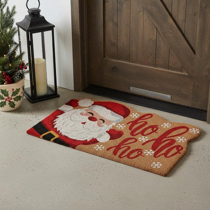 18" X 30" Beige and Red Coir Snowflake Outdoor Christmas Door Mat