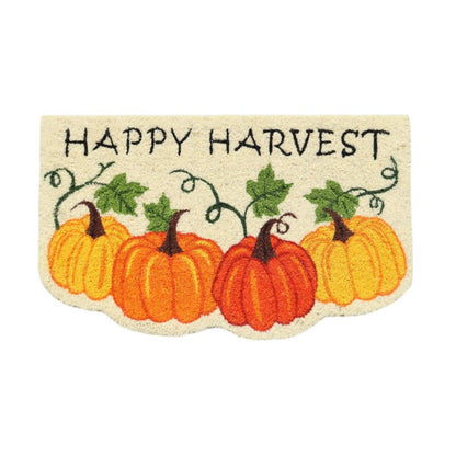 18" X 30" Beige and Orange Coir Pumpkins and Leaves Outdoor Thanksgiving Door Mat