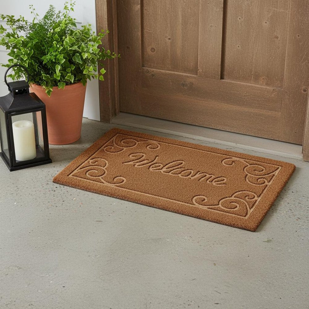18" X 30" Beige and White Coir Vines Welcome Outdoor Door Mat