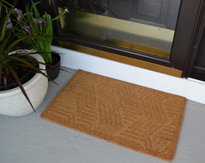 18" X 30" Beige and White Coir Outdoor Door Mat