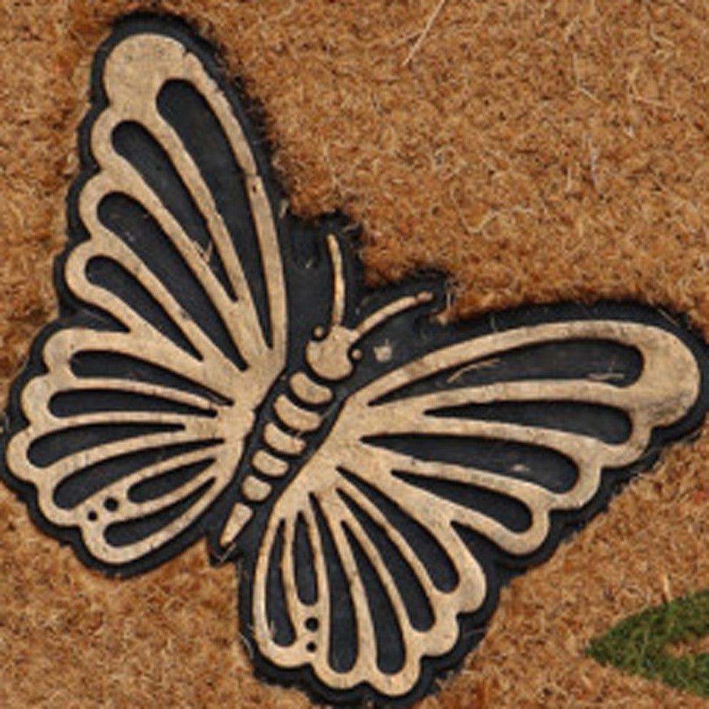 18" X 30" Beige and Pink Coir Floral Outdoor Door Mat